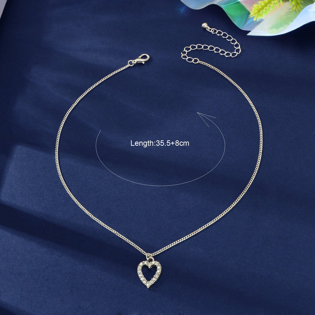 Fashion Jewellery Silver Rhinestone Love Heart Pendant Necklace Accessories Gift