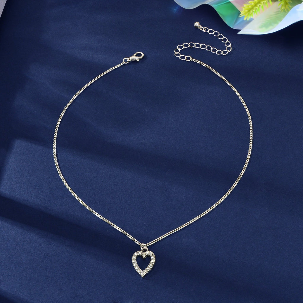 Fashion Jewellery Silver Rhinestone Love Heart Pendant Necklace Accessories Gift