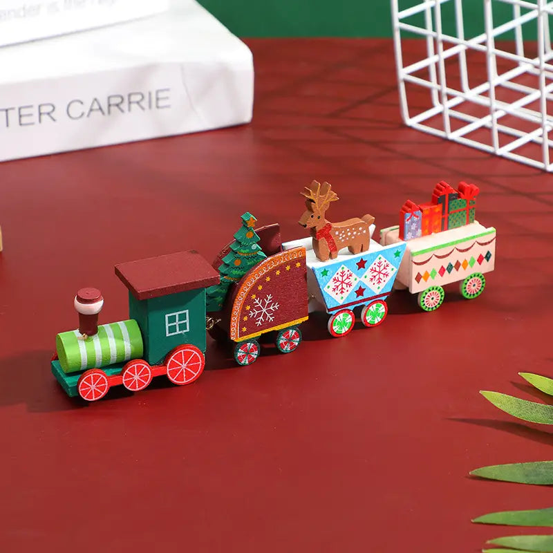 1pc Christmas Train Painted Wooden Toys Table Top Ornament Home Decoration, Christmas Gifts, Party Favors