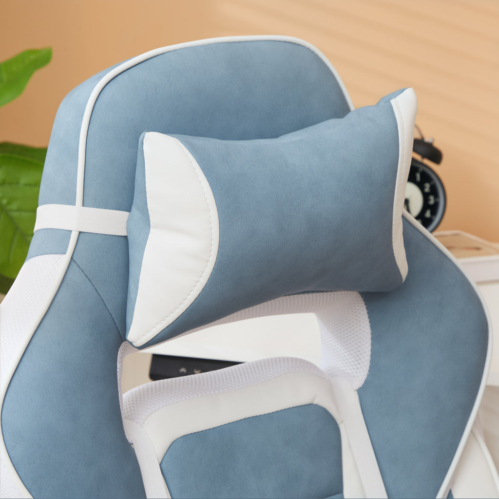 Chaise gaming, fauteuil gaming ergonomique avec repose-pieds, hauteur réglable, dossier inclinable, 63x63x123cm, bleu