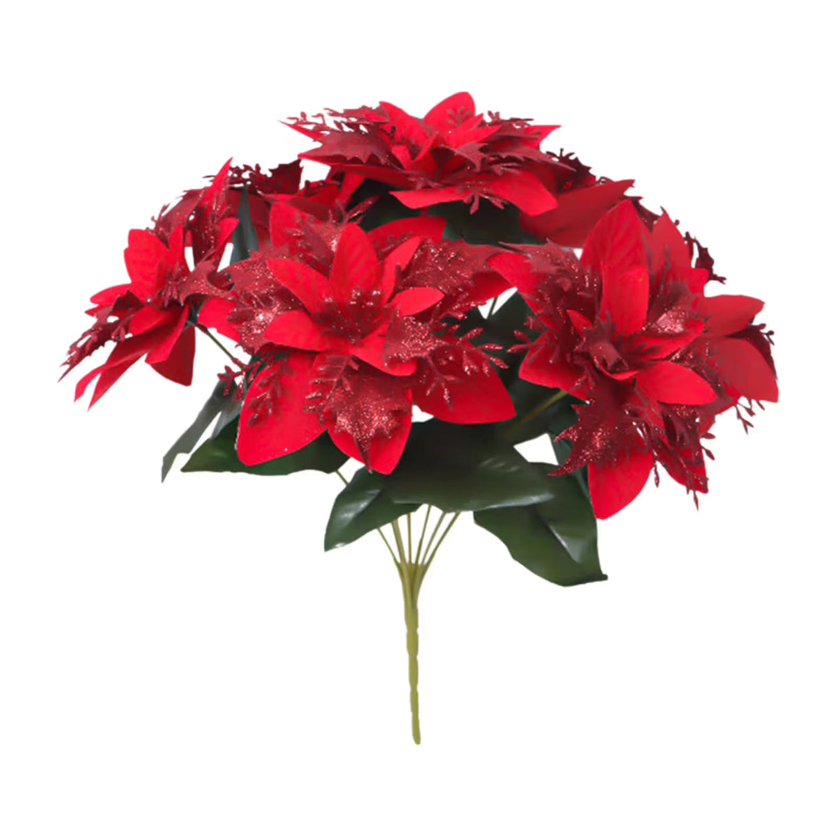 Artificial Red Poinsettia Christmas Flower Arrangement, Holiday Floral Centerpiece with Heart Accent, Perfect Christmas Décor for Home, Office, or Gifts