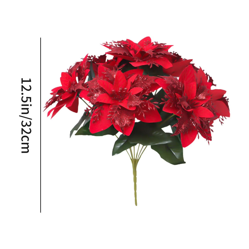 Artificial Red Poinsettia Christmas Flower Arrangement, Holiday Floral Centerpiece with Heart Accent, Perfect Christmas Décor for Home, Office, or Gifts