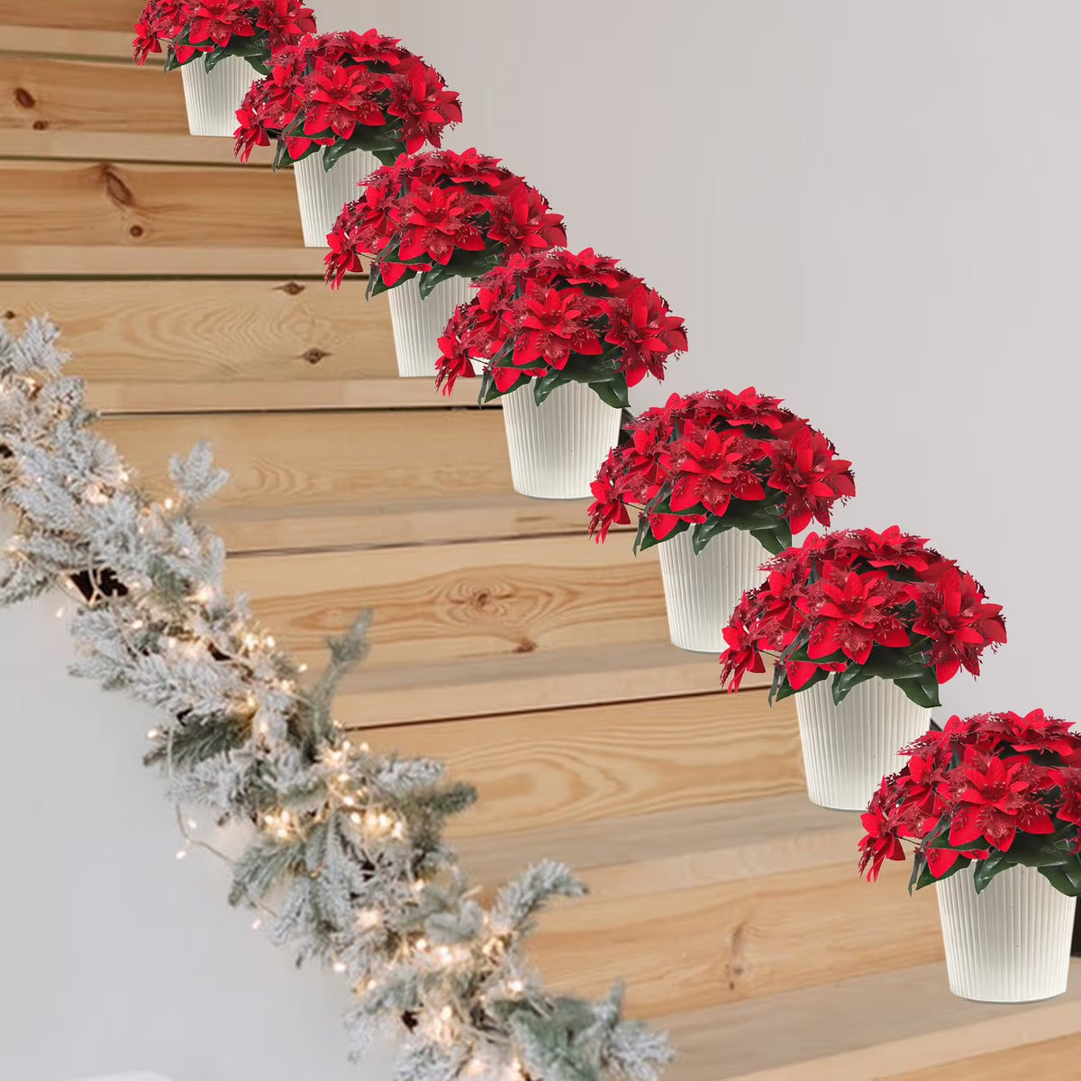 Artificial Red Poinsettia Christmas Flower Arrangement, Holiday Floral Centerpiece with Heart Accent, Perfect Christmas Décor for Home, Office, or Gifts