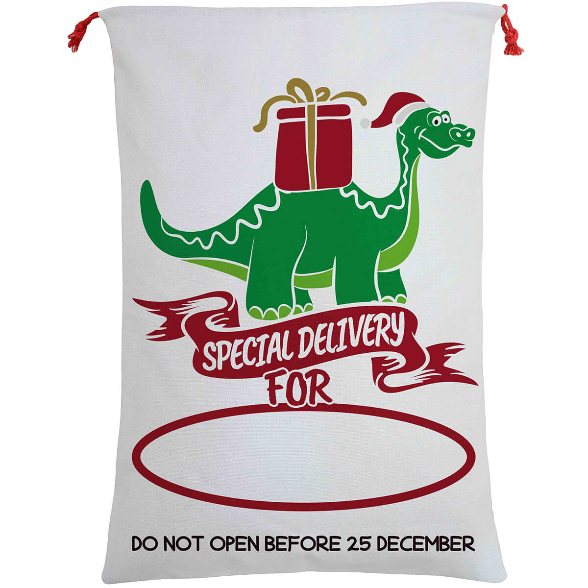 NNEDSZ Large Christmas XMAS Hessian Santa Sack Stocking Bag Reindeer Children Gifts Bag, Special Delivery By Dinosaur