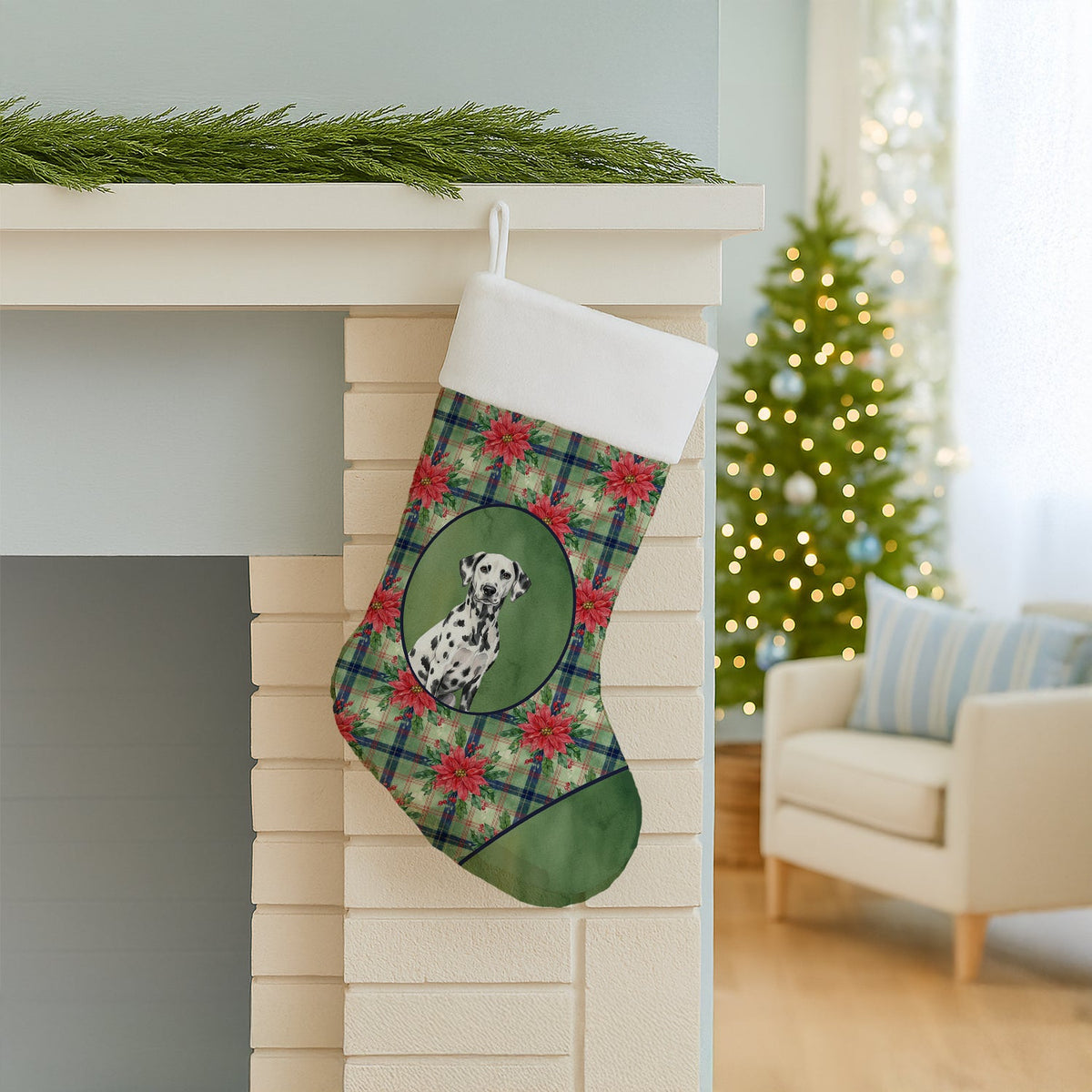 Dalmatian Christmas PoinsettIas Holiday Stocking