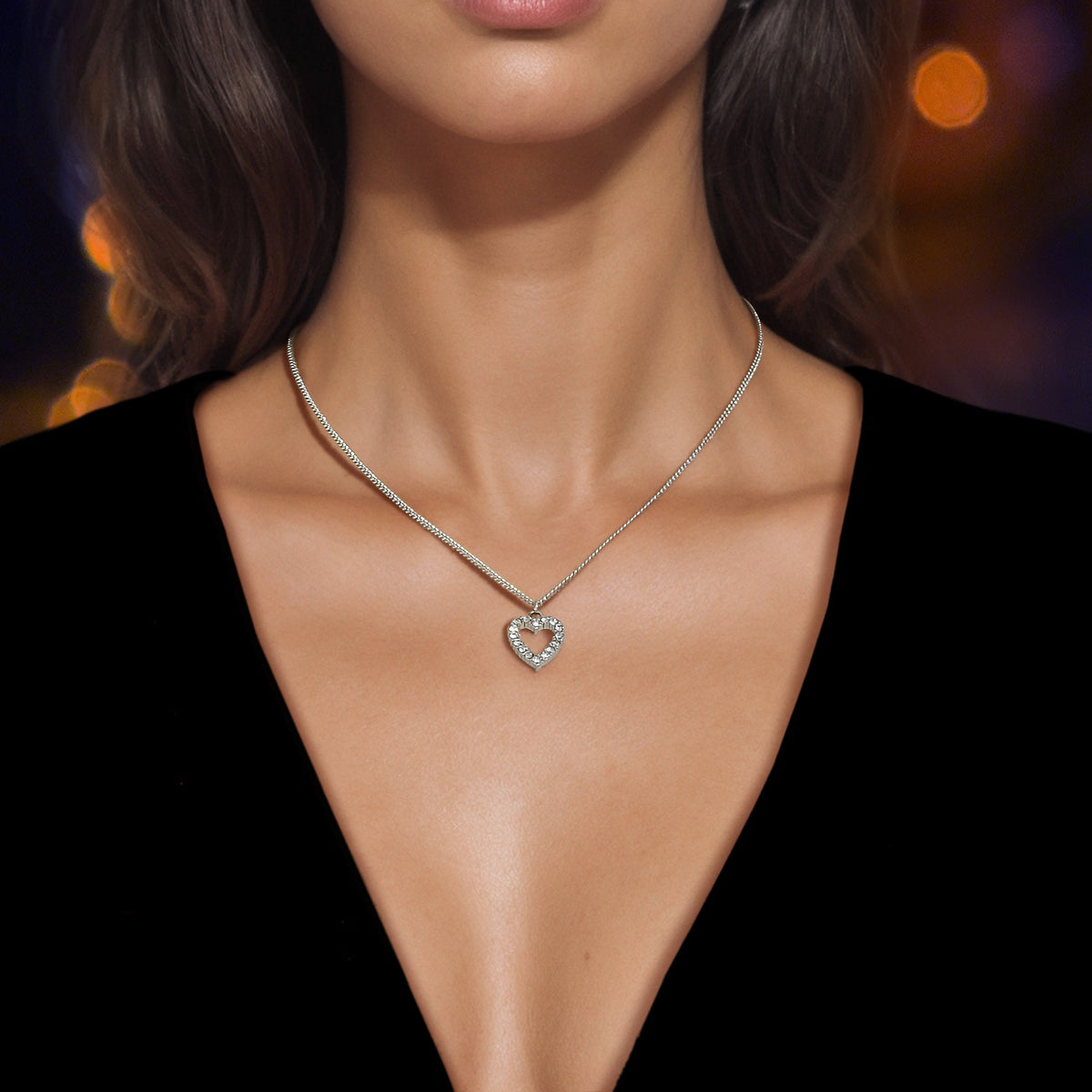 Fashion Jewellery Silver Rhinestone Love Heart Pendant Necklace Accessories Gift