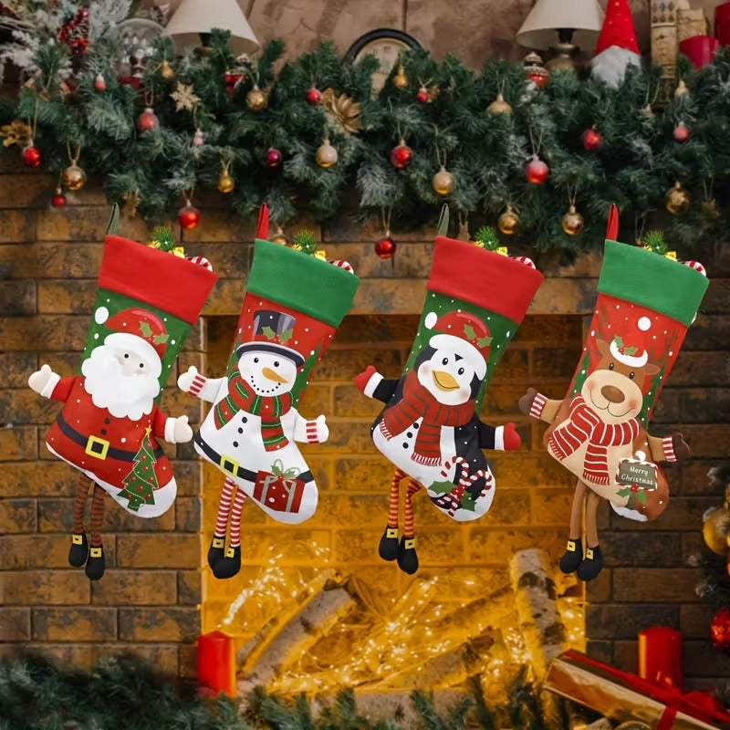 Christmas Stocking Set of 4 – Santa, Snowman, Reindeer & Penguin